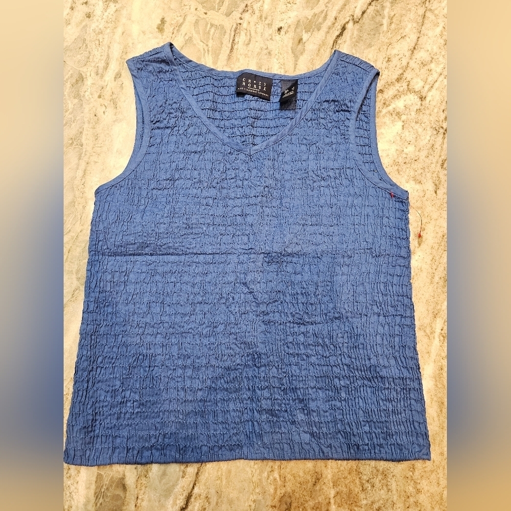 Crazy Horse by Liz Claiborne Blue Textured Cotton Tank Top Women’s Small
